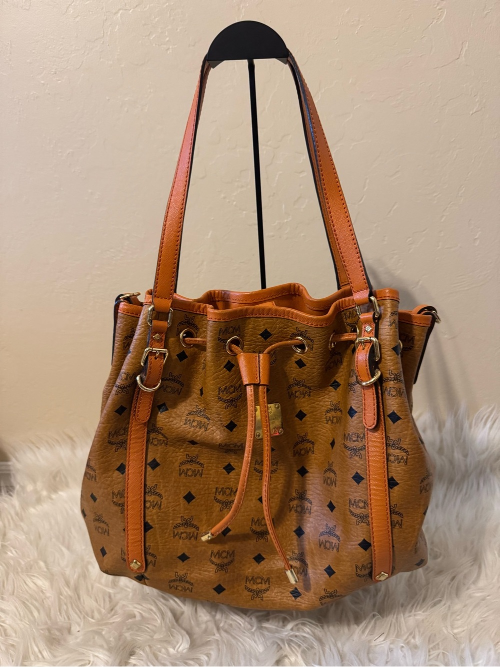 MCM cognac bucket bag